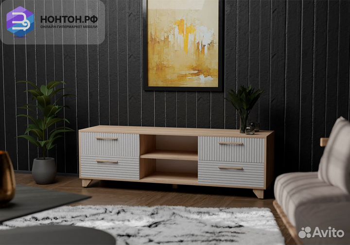 Тв-тумба с нишей Копенгаген дуб сонома / белый мат