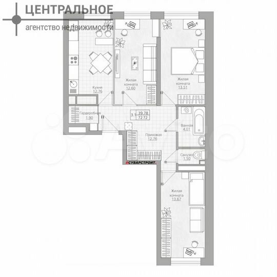 3-к. квартира, 72,1 м², 17/25 эт.