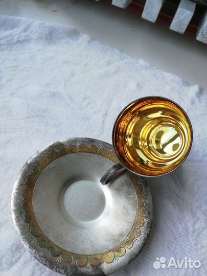 Чашка с блюдцем мельхиоровая с позолотой из СССР