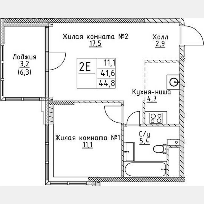 1-к. квартира, 41,6 м², 5/19 эт.