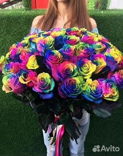 Радужные розы. Букеты Цветы доставка