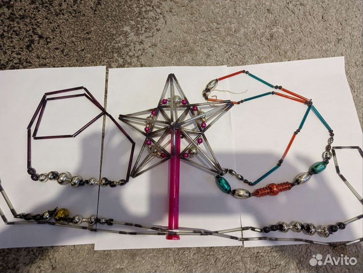 Звезда, бусы, игрушки на ёлку СССР