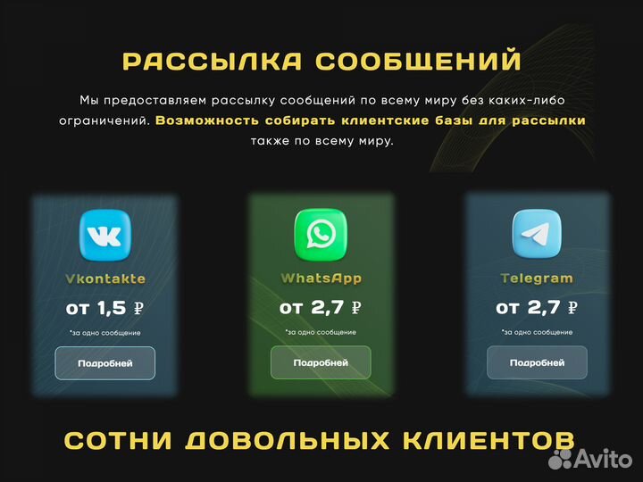 Массовая рассылка в Вконтакте, WhatsApp, Telegram