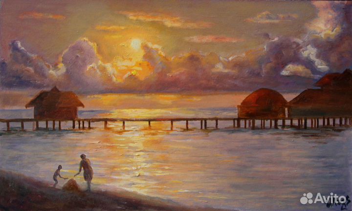 Картина маслом Морской Пейзаж Закат на море