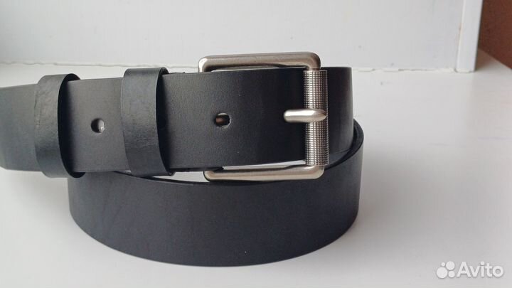 Ремень кожаный мужской для джинс черный. Арт:46Пн