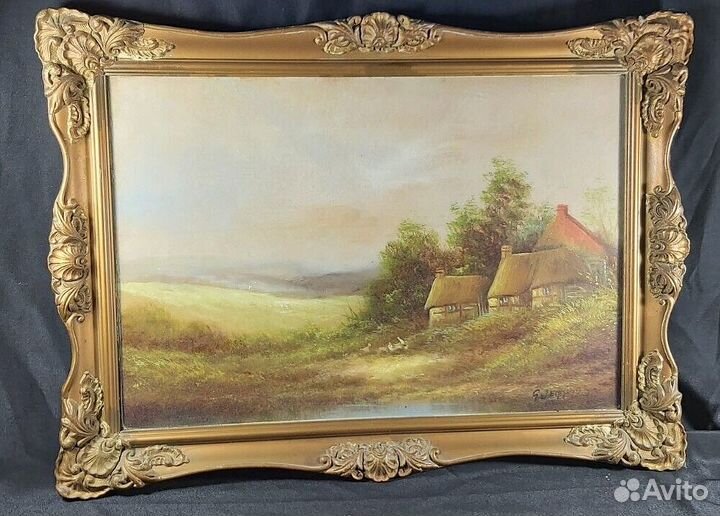 Пара Старинных Картин Масло Подпись Пейзажи