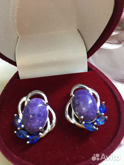 Серьги серебро 925 чароит