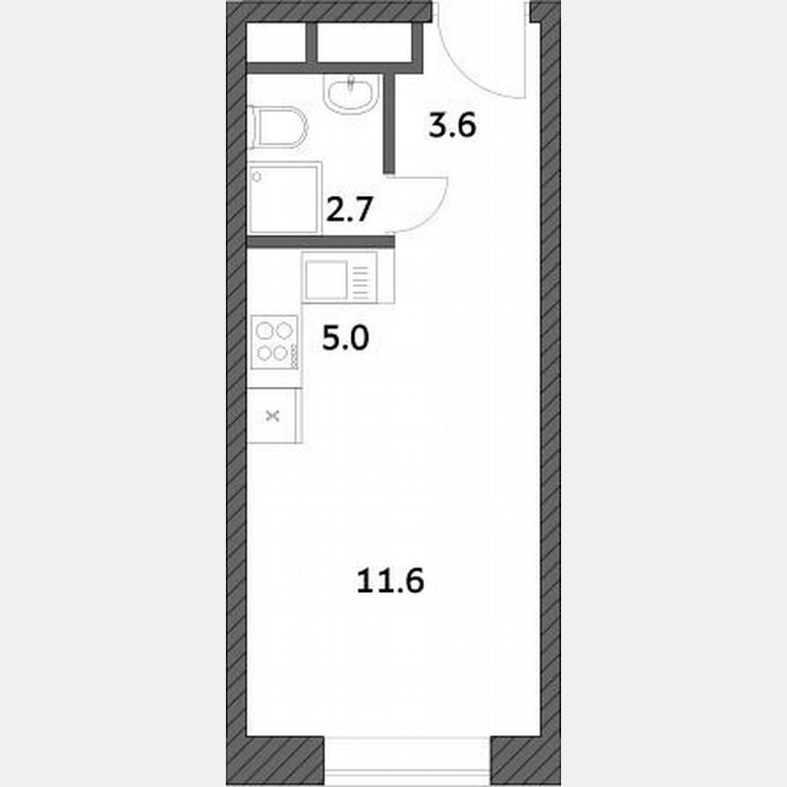 Квартира-студия, 22,9 м², 16/19 эт.