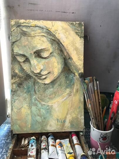 Картина маслом с девушкой под старину скульптура
