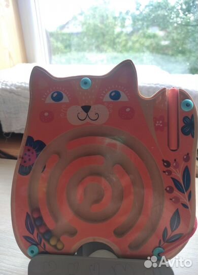 Деревянный лабиринт рыжий кот и плеер детский