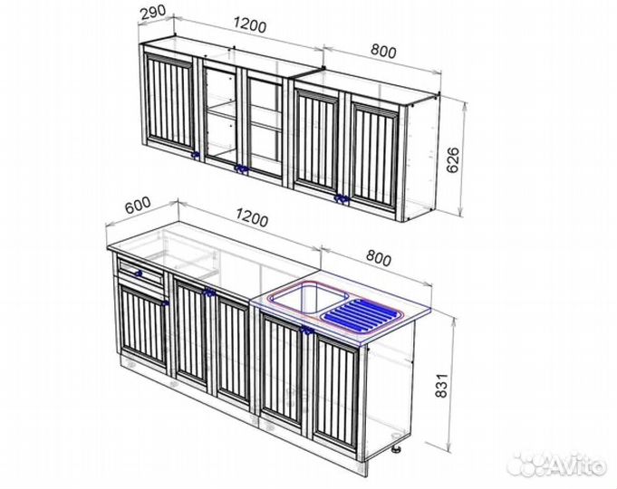 Кухня Хозяюшка 2,0м Дуб вотан