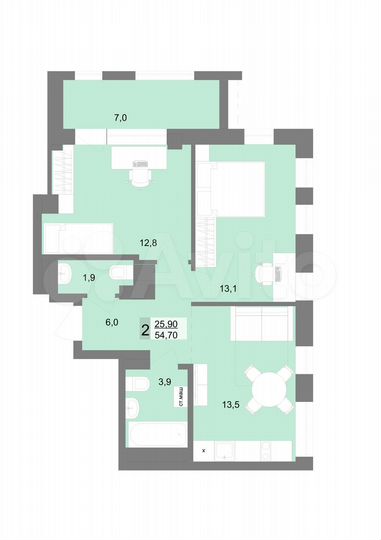 2-к. квартира, 54,7 м², 25/30 эт.