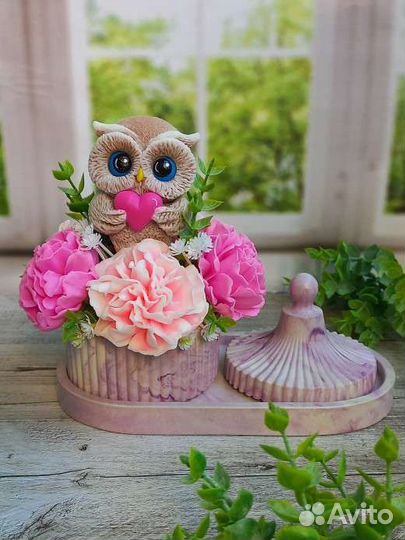 Букет из мыла ручной работы в гипсовой шкатулке