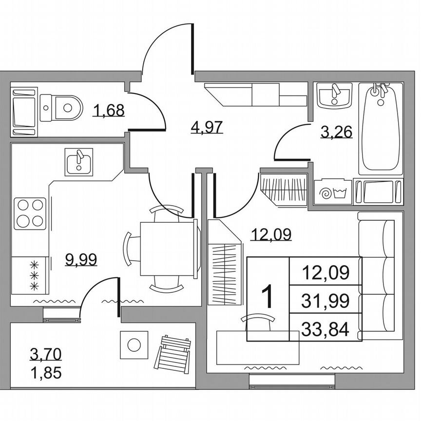 1-к. квартира, 33,8 м², 6/19 эт.