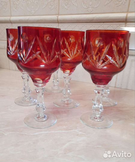 Комплект винтажных фужеров цветной хрусталь СССР