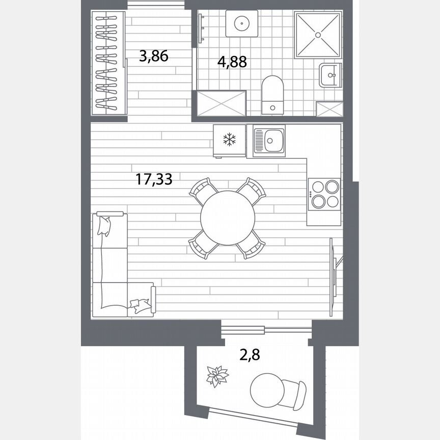 Квартира-студия, 26,9 м², 9/13 эт.