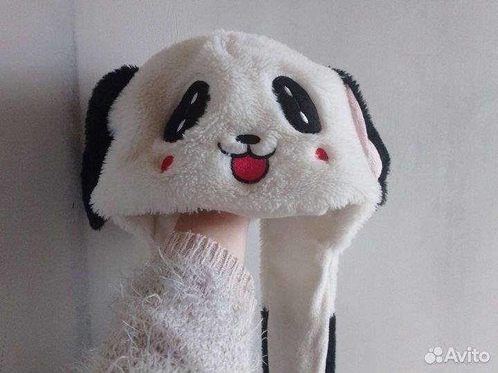 Шапочка панда с поднимающимся ушками