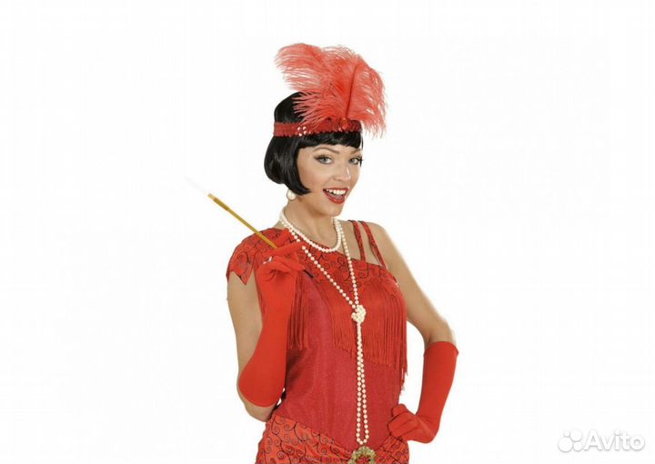 Головной убор с пером в стиле 30х, красный