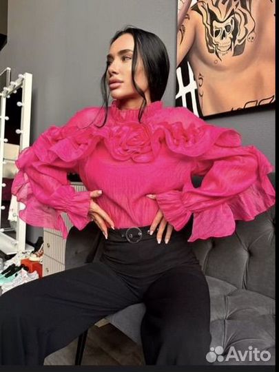 Блузка розовая 44-46 M L вечерняя органза