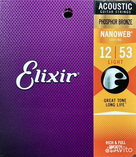 Струны Elixir 16052 Phosphor Bronze Nanoweb 12-53