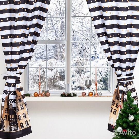 Новогодний комплект штор для кухни с подхватами 'З