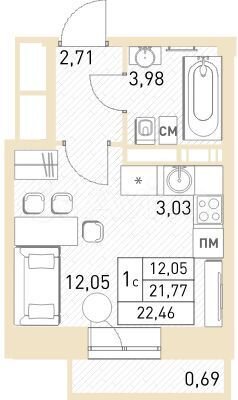 Квартира-студия, 22,5 м², 11/17 эт.