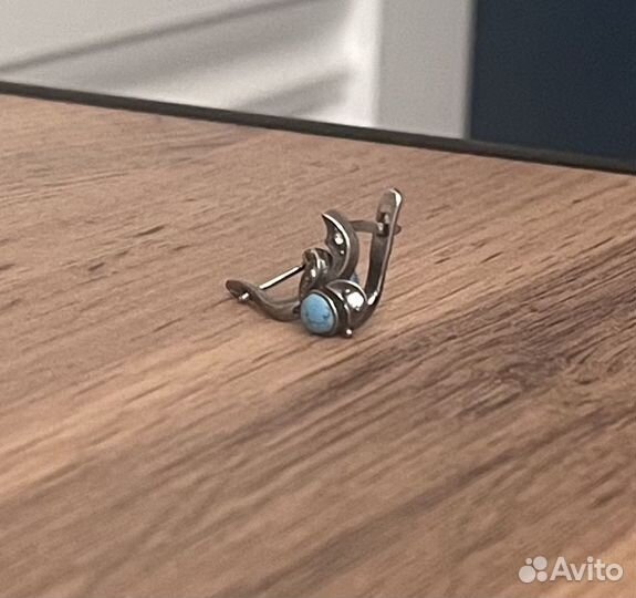 Серьги серебро с бирюзой и фианитами