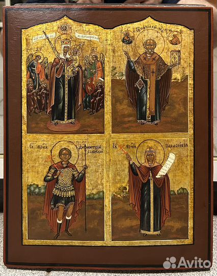 Икона Четырехчастная (Николай, Дмитрий, Параскева)