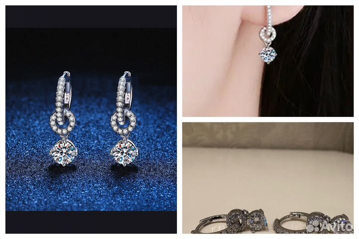 Серьги с муассанитами 1 карат трансформер