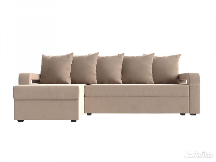 Диван угловой Гермес Лайт левый угол, велюр, бежевый