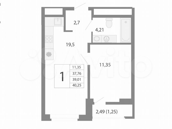 2-к. квартира, 39 м², 20/26 эт.