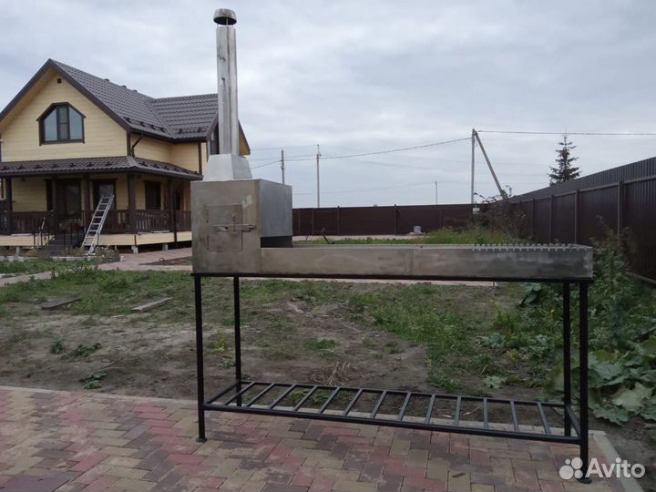 Мангал из нержавейки с двойным дном внутри песок