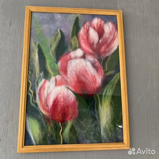 Картина цветы из шерсти