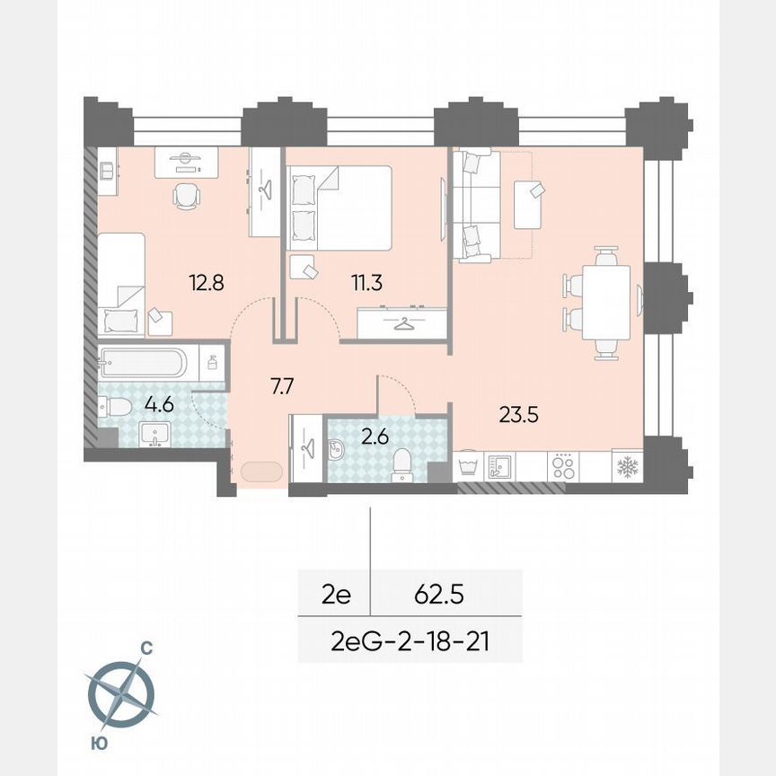 2-к. квартира, 62,5 м², 19/43 эт.