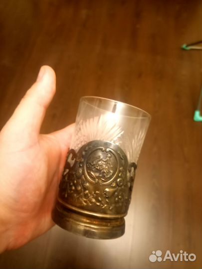 Подстаканник,стакан и царская серебряная ложечка