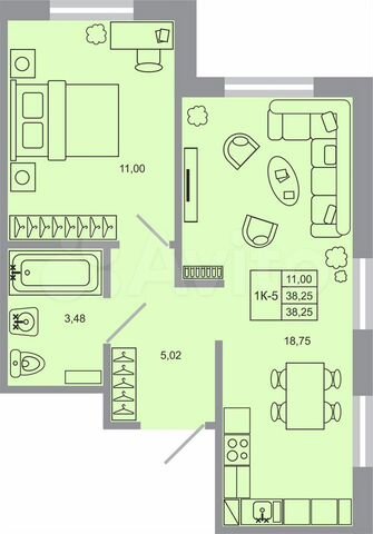 1-к. квартира, 38,3 м², 3/17 эт.