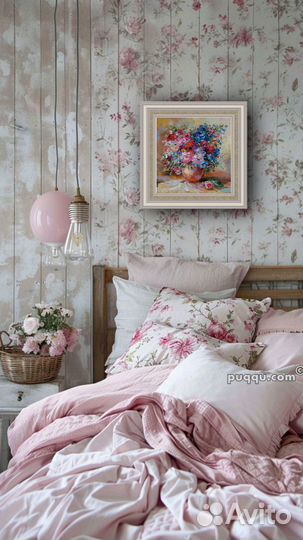 Букетики с цветочками картина маслом 25х25 см