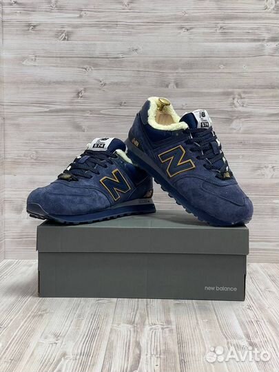 Кроссовки new balance 574 синие с мехом 41-46