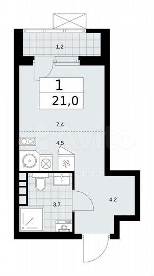 Квартира-студия, 21 м², 5/12 эт.