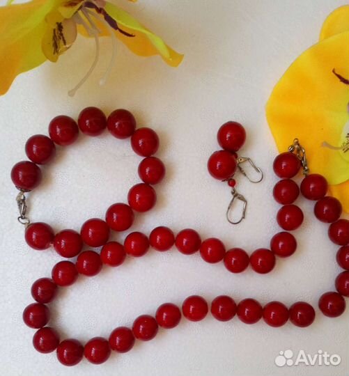 Набор коралловый и серьги каффы серебро