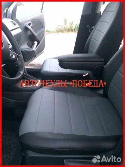 Чехлы Volkswagen Polo 2 из экокожи чёрно-серые