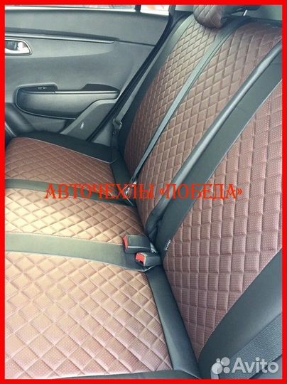 Чехлы Kia Rio 4 Xline из экокожи чёрно-шоколадные