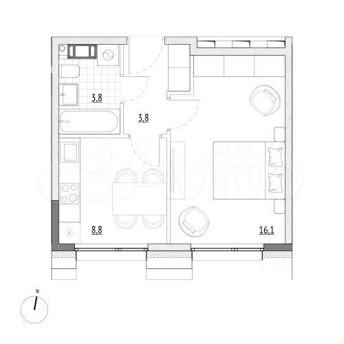 1-к. апартаменты, 32,5 м², 4/7 эт.
