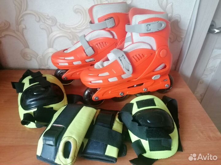 Роликовые коньки бу 34-37рр с экиперовкой
