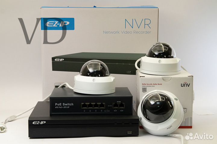 Комплект видеонаблюдения ip 3 камеры UNV+EZ-IP