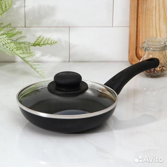 Сковорода Lite, d18 см, пластиковая ручка, стеклян