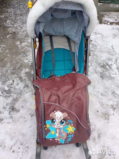 Детские санки коляска с колесами