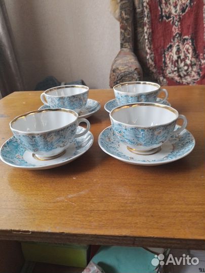 Чашки с блюдцем фарфоровые лфз 4 пары
