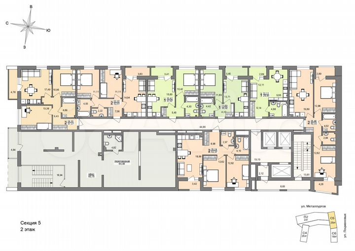 2-к. квартира, 62,1 м², 2/26 эт.