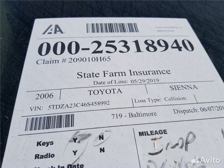 Разбор на запчасти Toyota Sienna 2